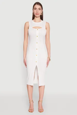 casual outing Taxi Line Rib Knit Slit Front Keyhole Midi Dress