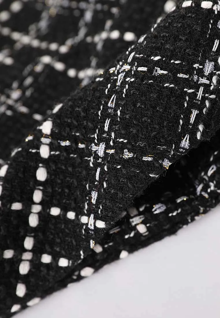 Black Plaid Sleeveless Tweed Dress Sustainable Manufacturing
