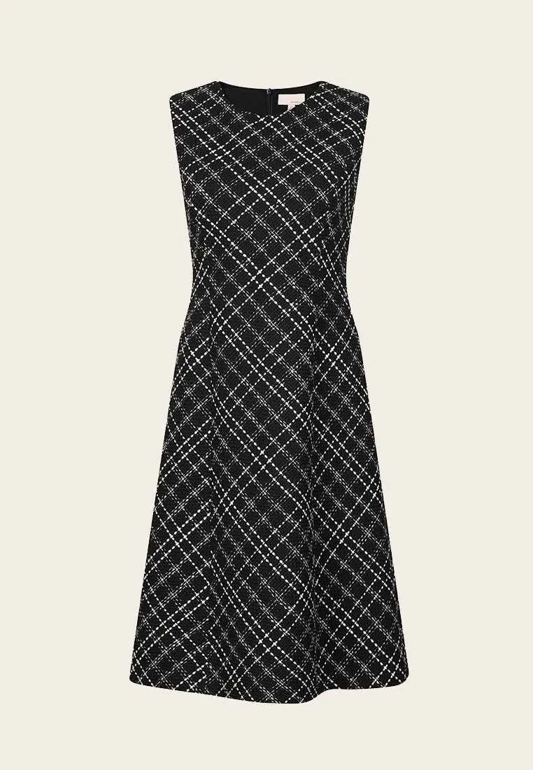 Drive Core Black Plaid Sleeveless Tweed Dress