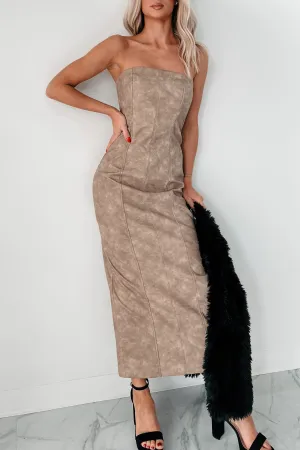 Comet Tail Divine By Design Faux Leather Maxi Dress (Taupe)