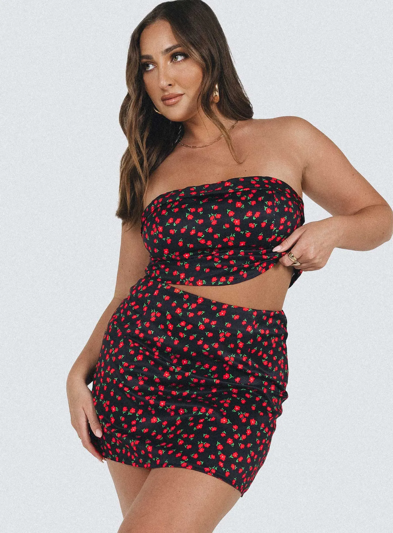 Chadwick Mini Skirt Black Floral Neat Finish Subtle Detail