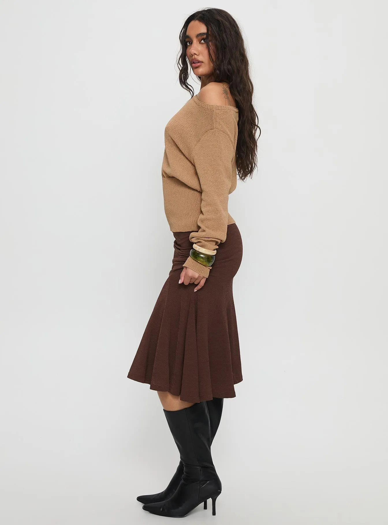 Neutral palette Reinforced Hems Lewish Low Rise Midi Skirt Chocolate