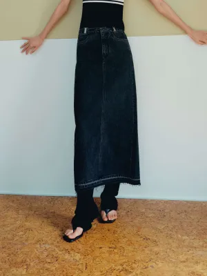 Slit Back Maxi Denim Skirt gentle style