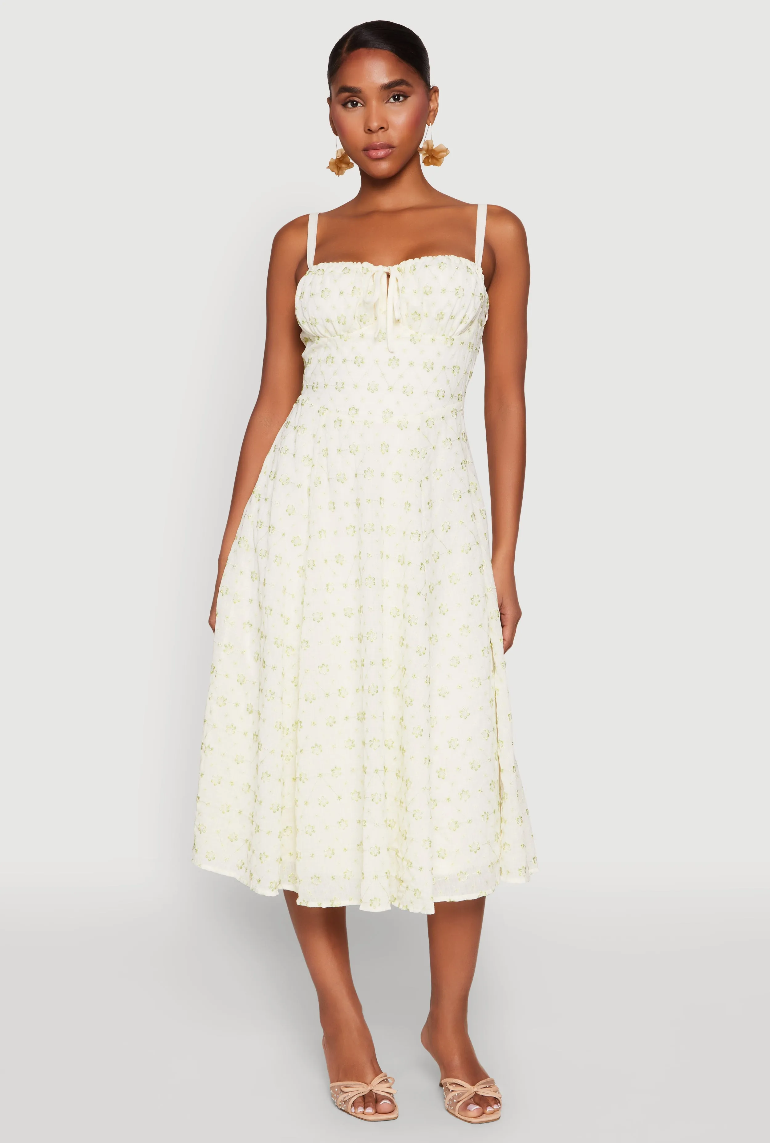 Floral Print Smocked Bustier Midi Dress Rainbow Arc