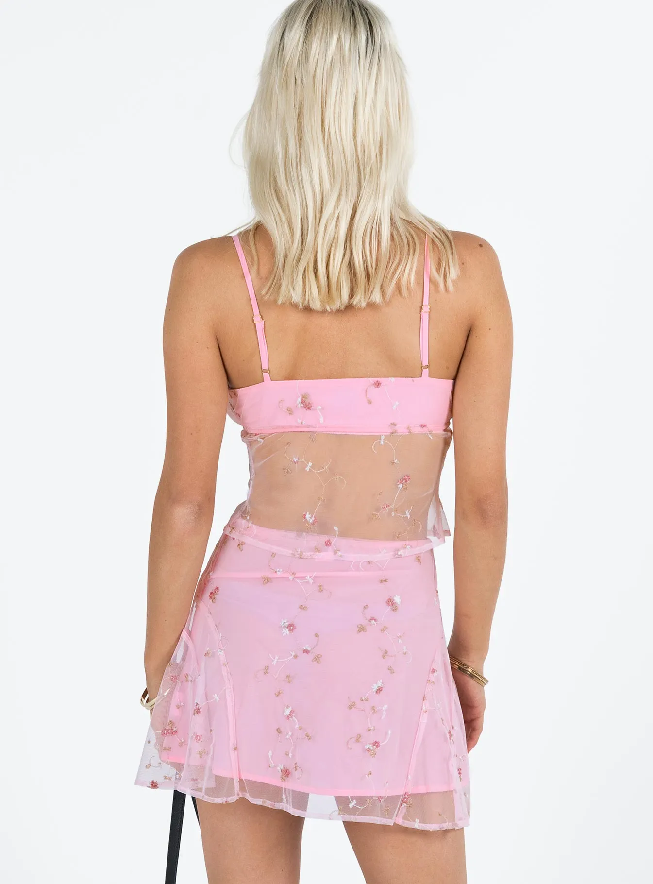 Pleated Construction Rosen Mini Skirt Pink Floral