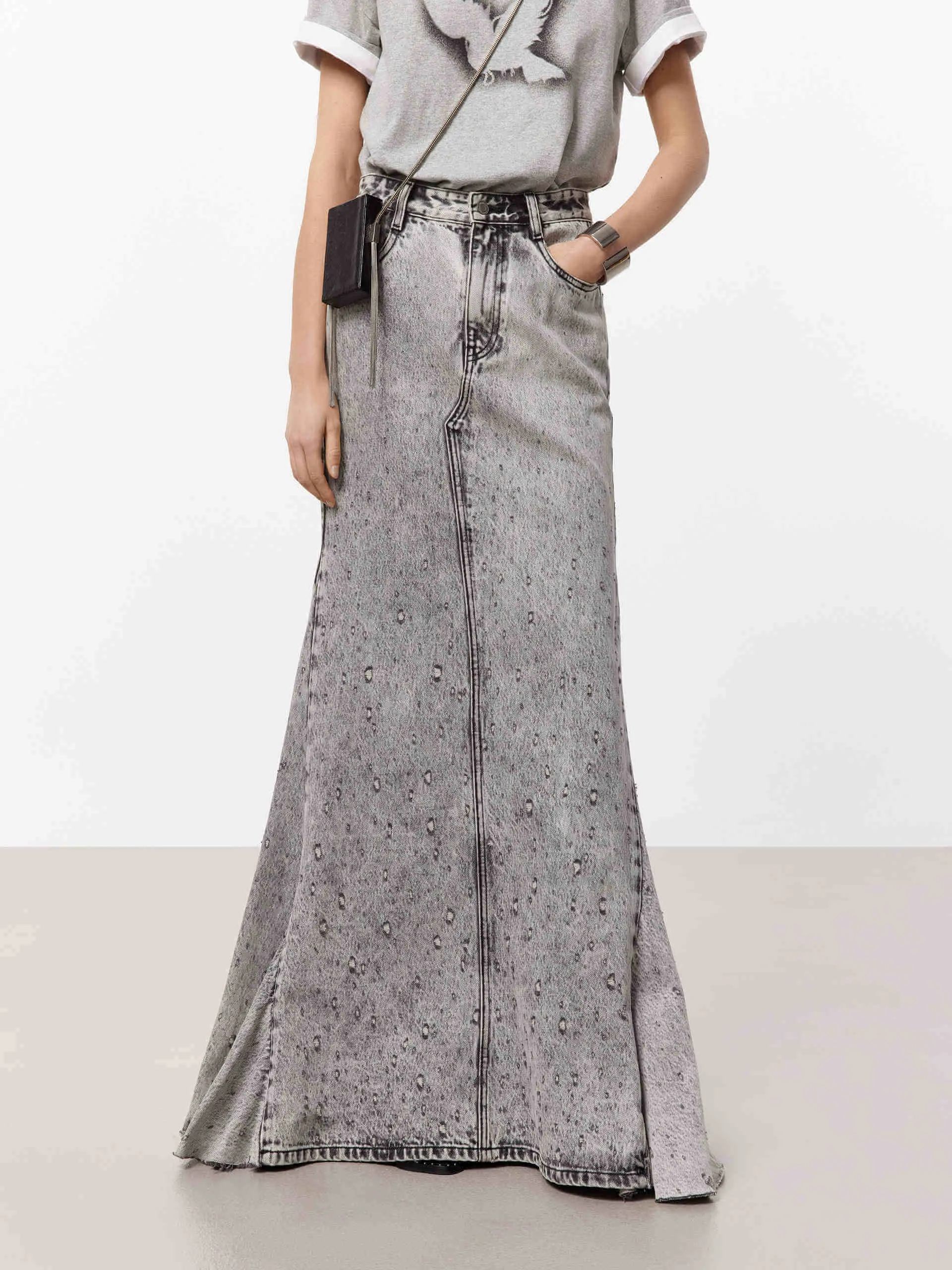 Distressed Effect Maxi Skirt Slow Fashion