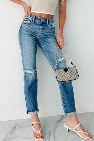 Smooth Lightweight Laurel Mid Rise Judy Blue Distressed Boyfriend Jeans (Medium)