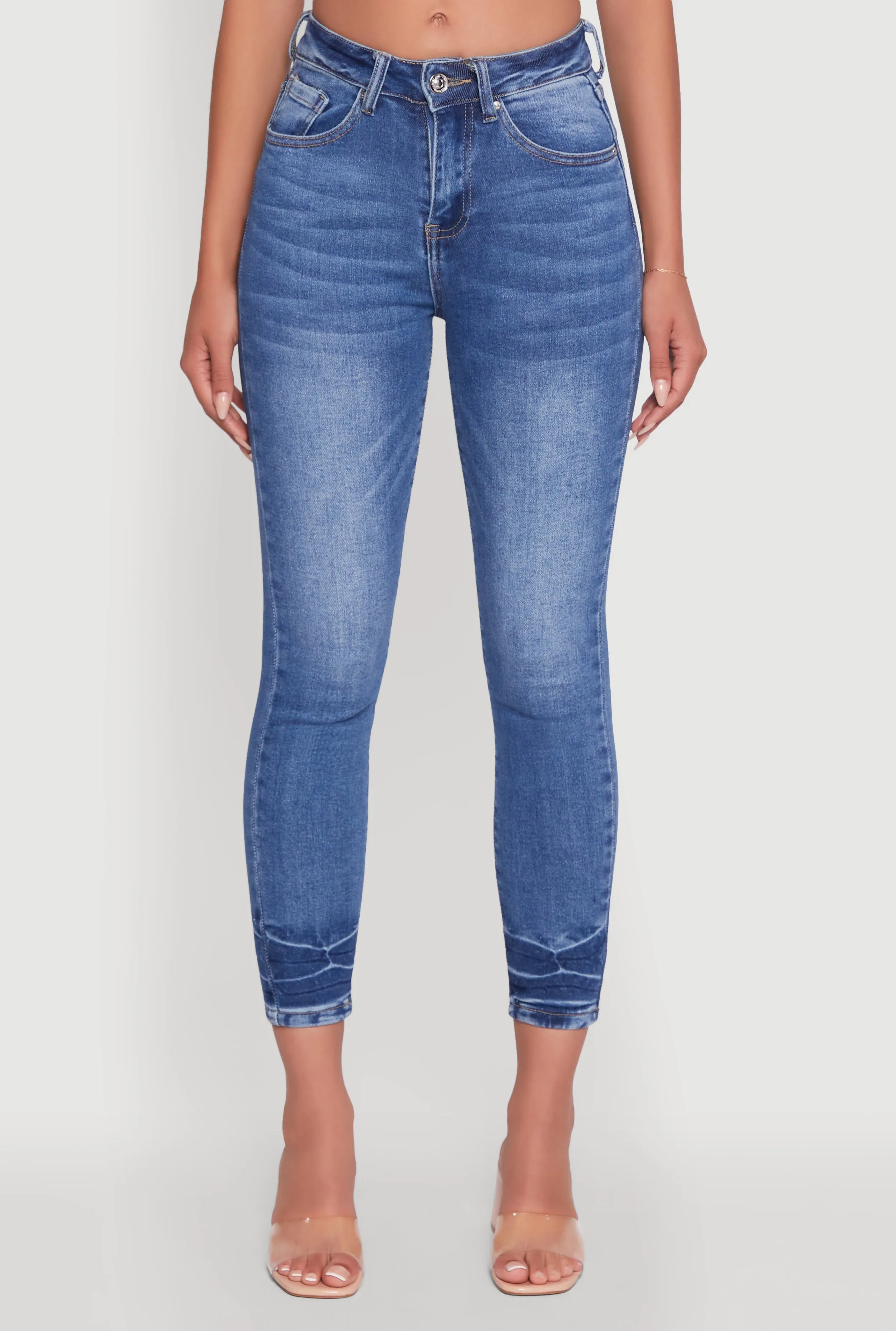 WAX Crinkle Hem Whiskered Skinny Jeans Bartack Stitching