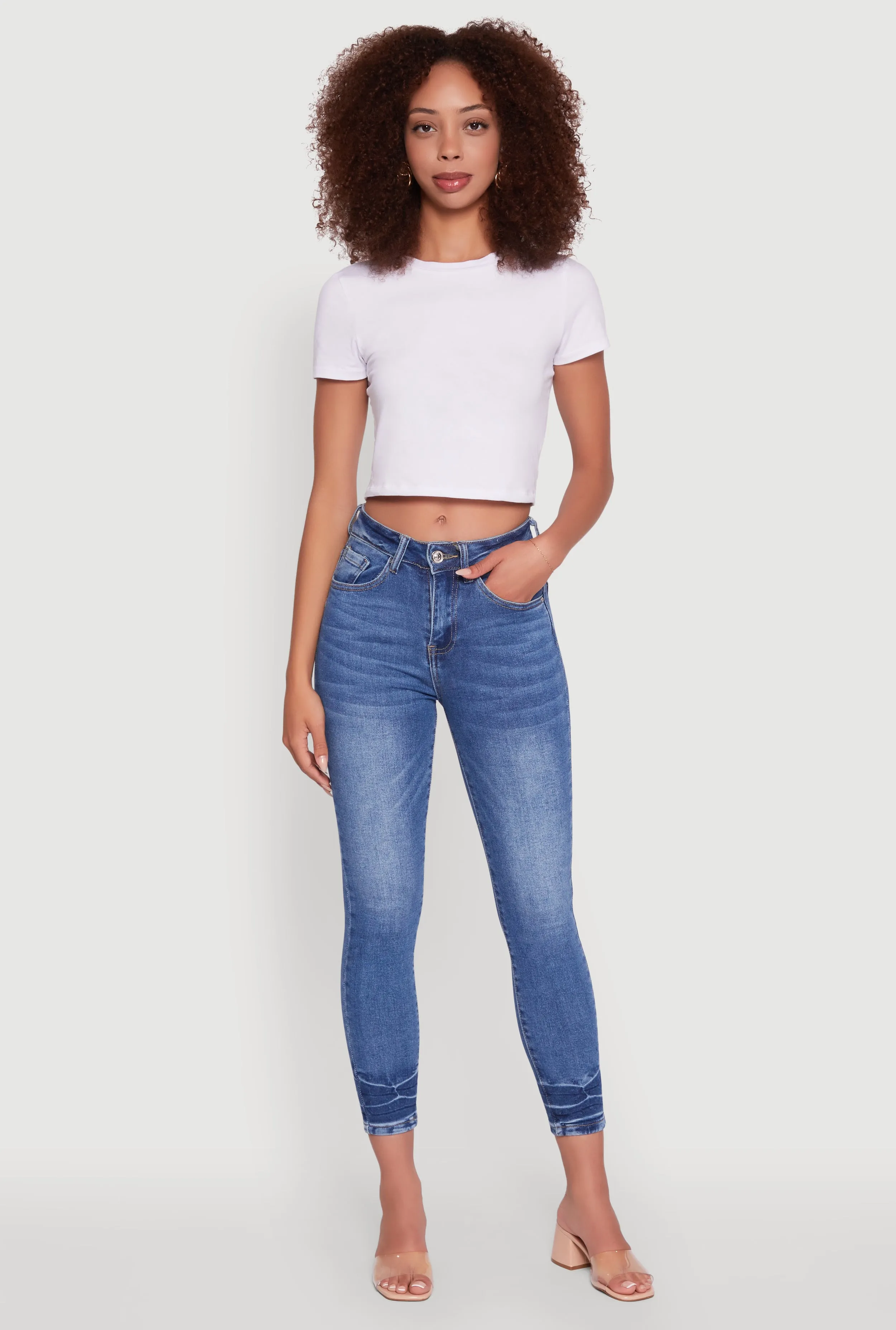 WAX Crinkle Hem Whiskered Skinny Jeans Student Outfit Earthy