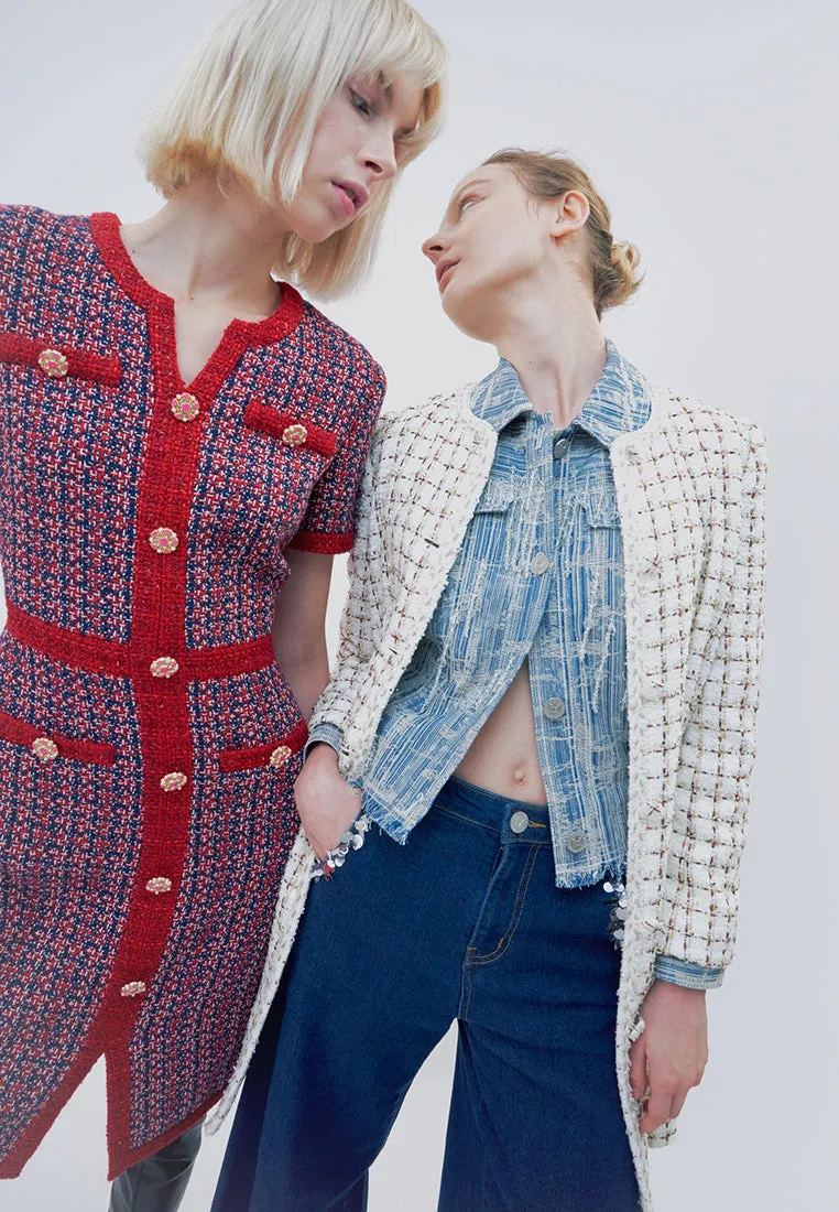 Red Tweed Embellished Button Dress Team Vibe Beauty Glow