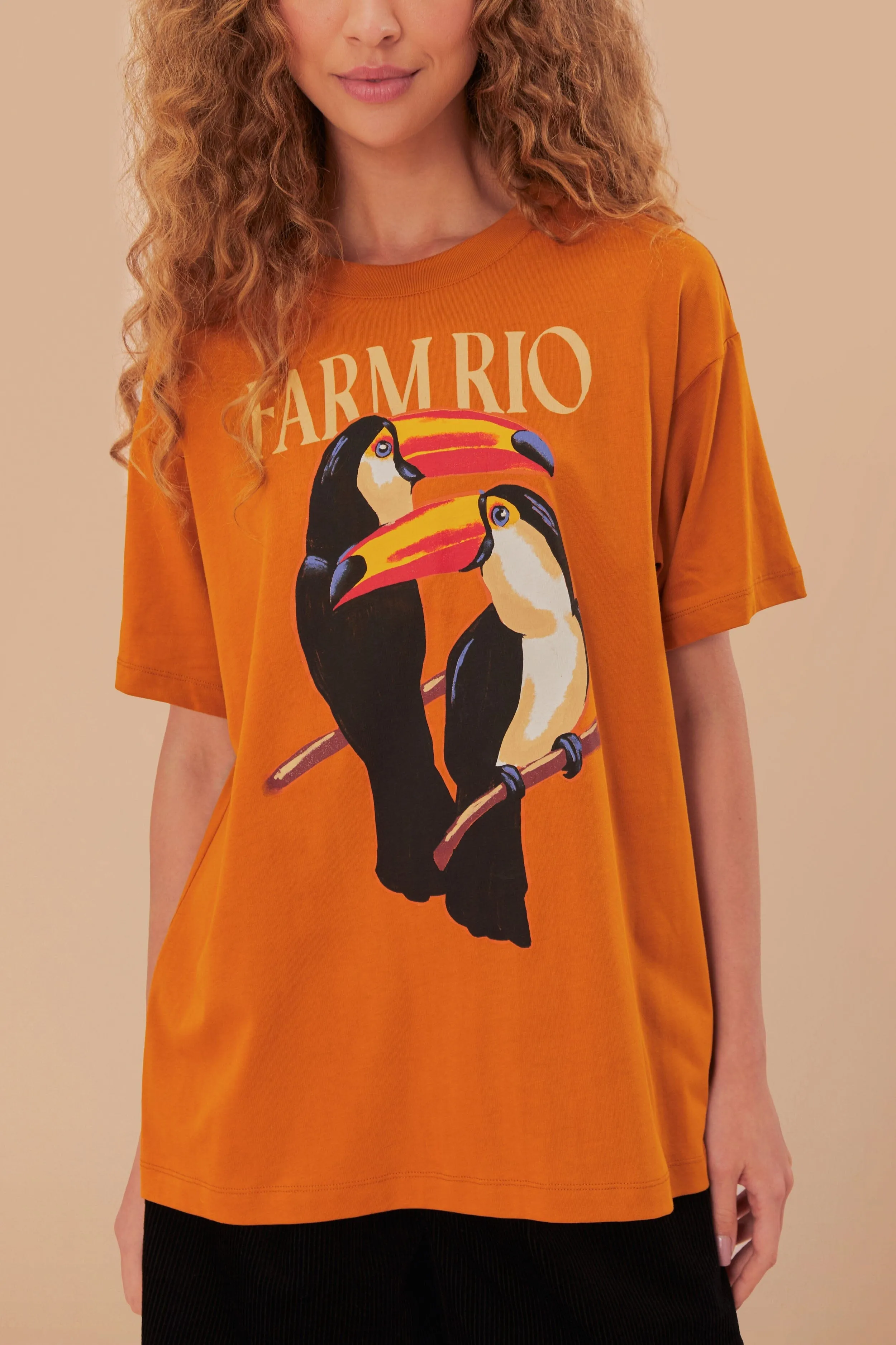 Brown Farm Rio Toucan Organic Cotton Relaxed T-Shirt Light Wool