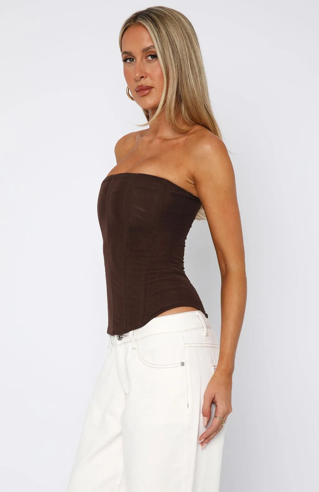 Machine Washable Fabric Soft Touch Fabric Tell Me A Secret Strapless Bustier Chocolate