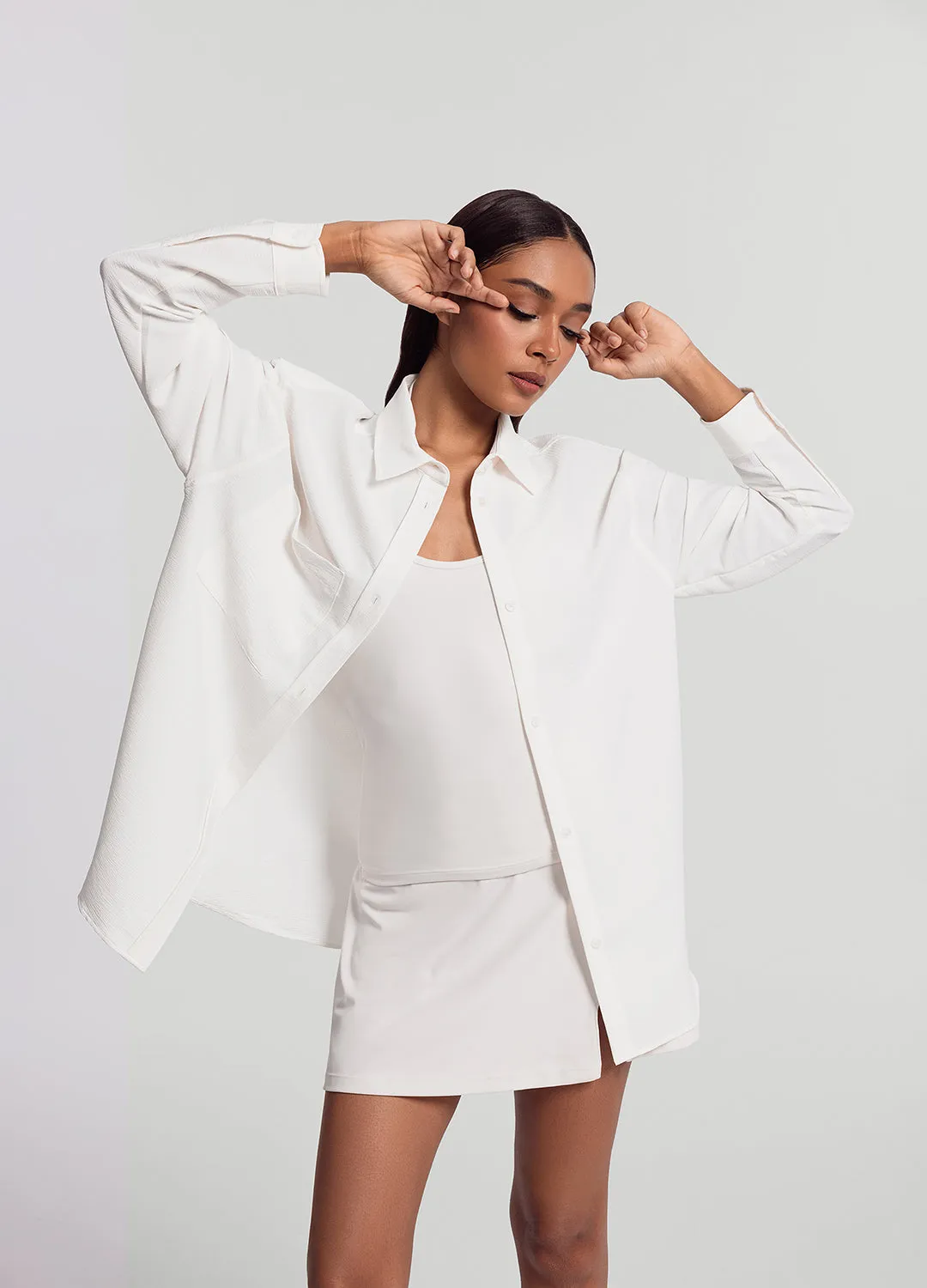 Textured Oversized Button-Up Shirt Simple Yet Cozy Relaxing Day