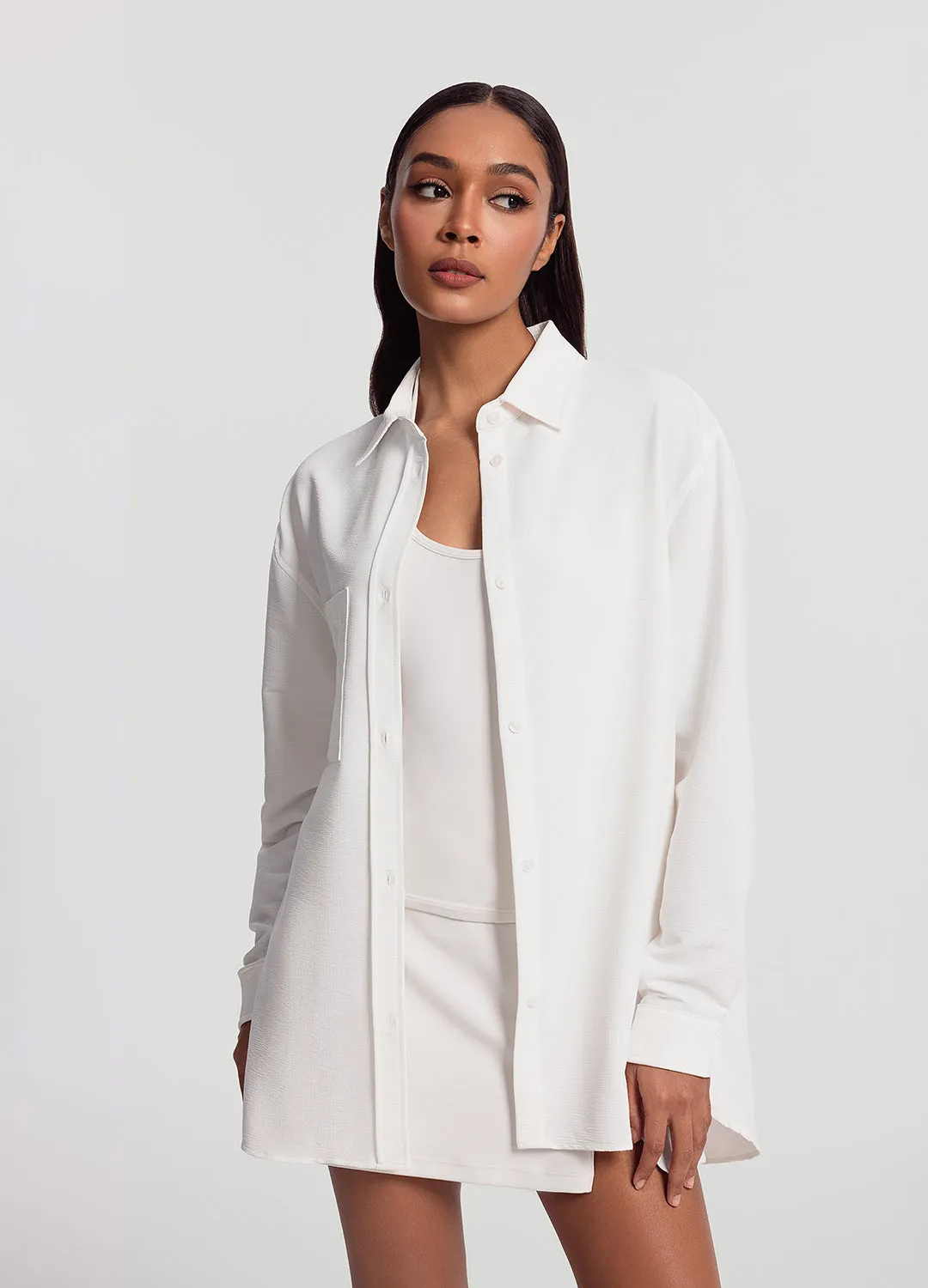 Textured Oversized Button-Up Shirt Sporty Comfort Wear