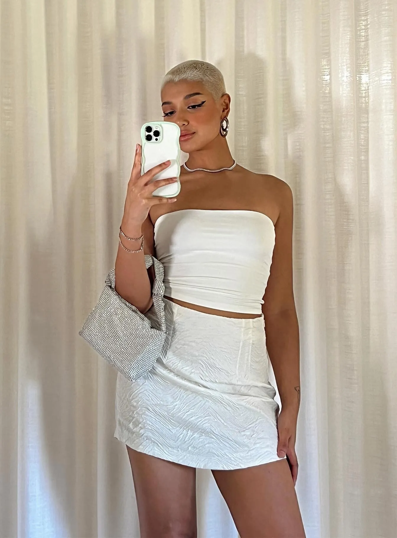Razan Mini Skirt White Detachable Detail Everyday Line