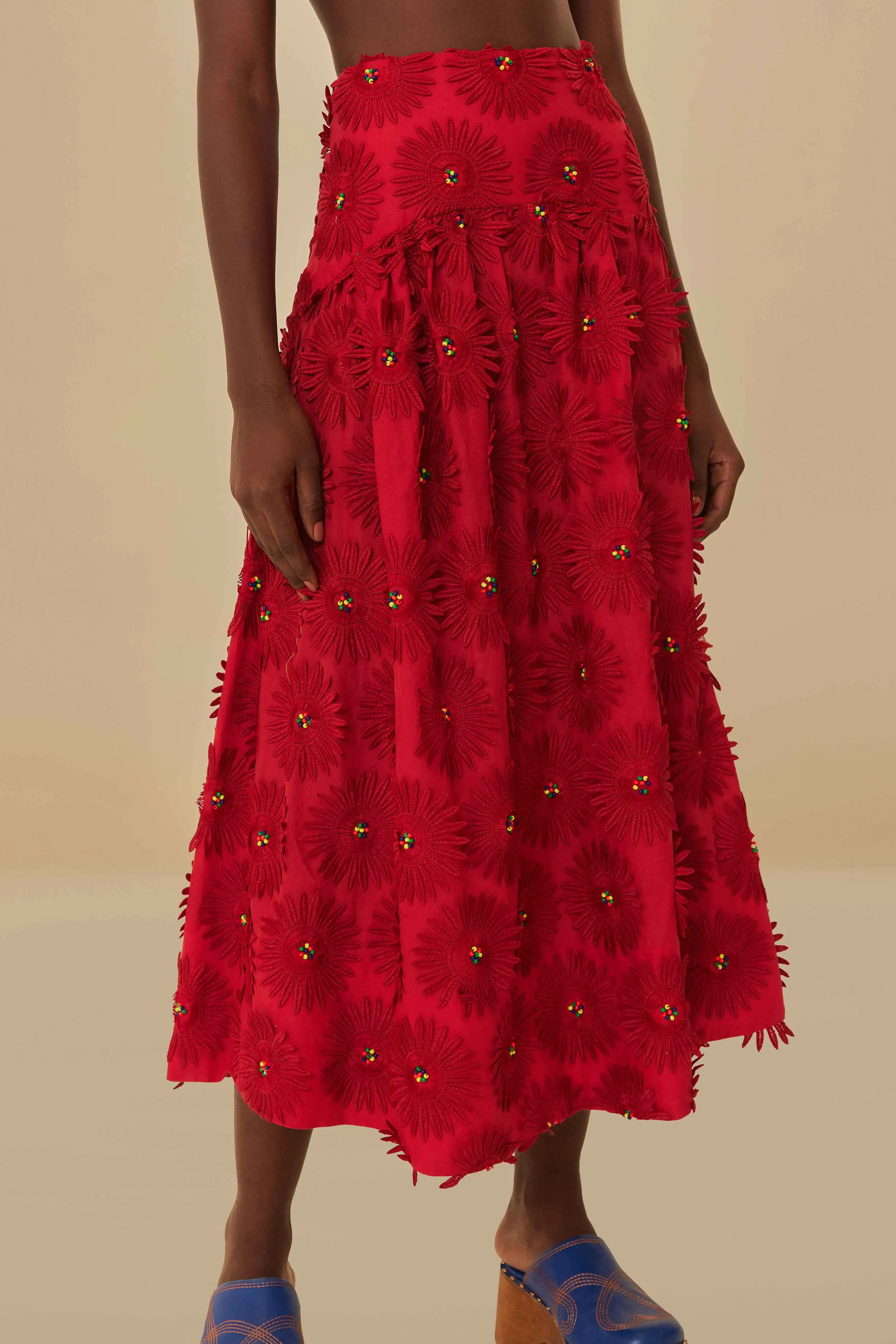 Red Daisy Flower Midi Skirt Street Edge
