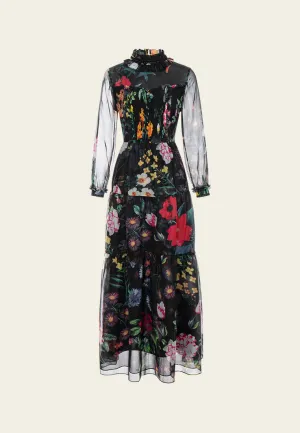 Global Glow ZeroWaste Production Ruffle-collar Floral-print Chiffon Dress