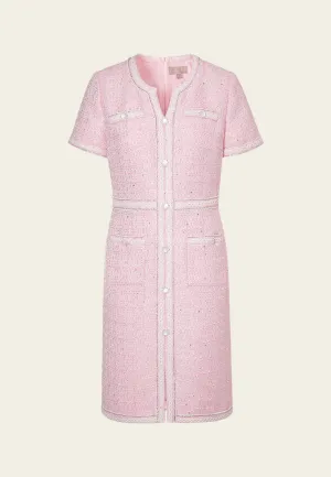 V-neck Lace-trim Slit-pocket Dress Travel Vibe Sky Cool