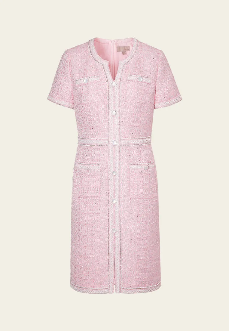 V-neck Lace-trim Slit-pocket Dress Travel Vibe Sky Cool