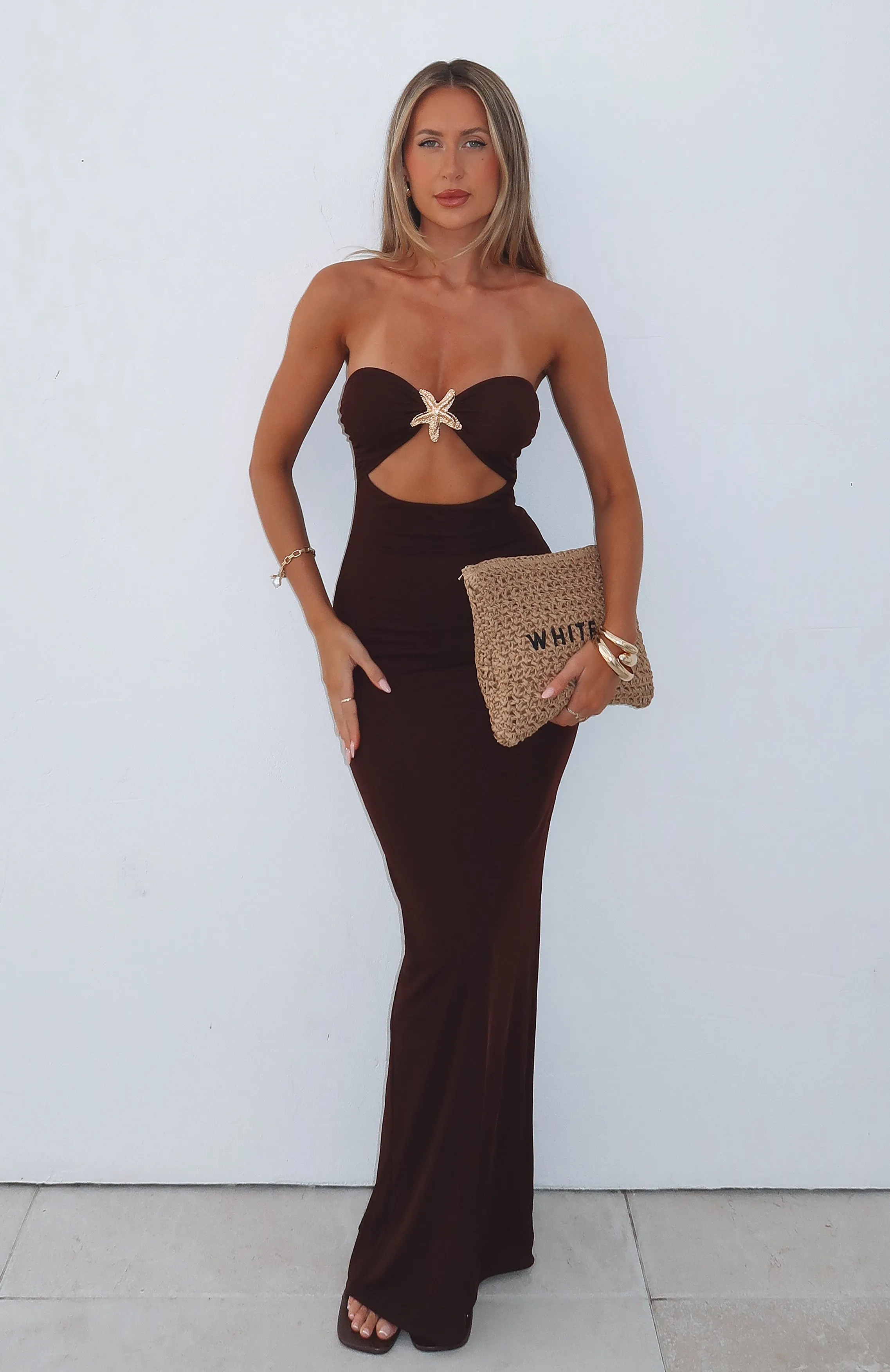 Pray For Forgiveness Strapless Maxi Dress Chocolate Daily Style Metal Core