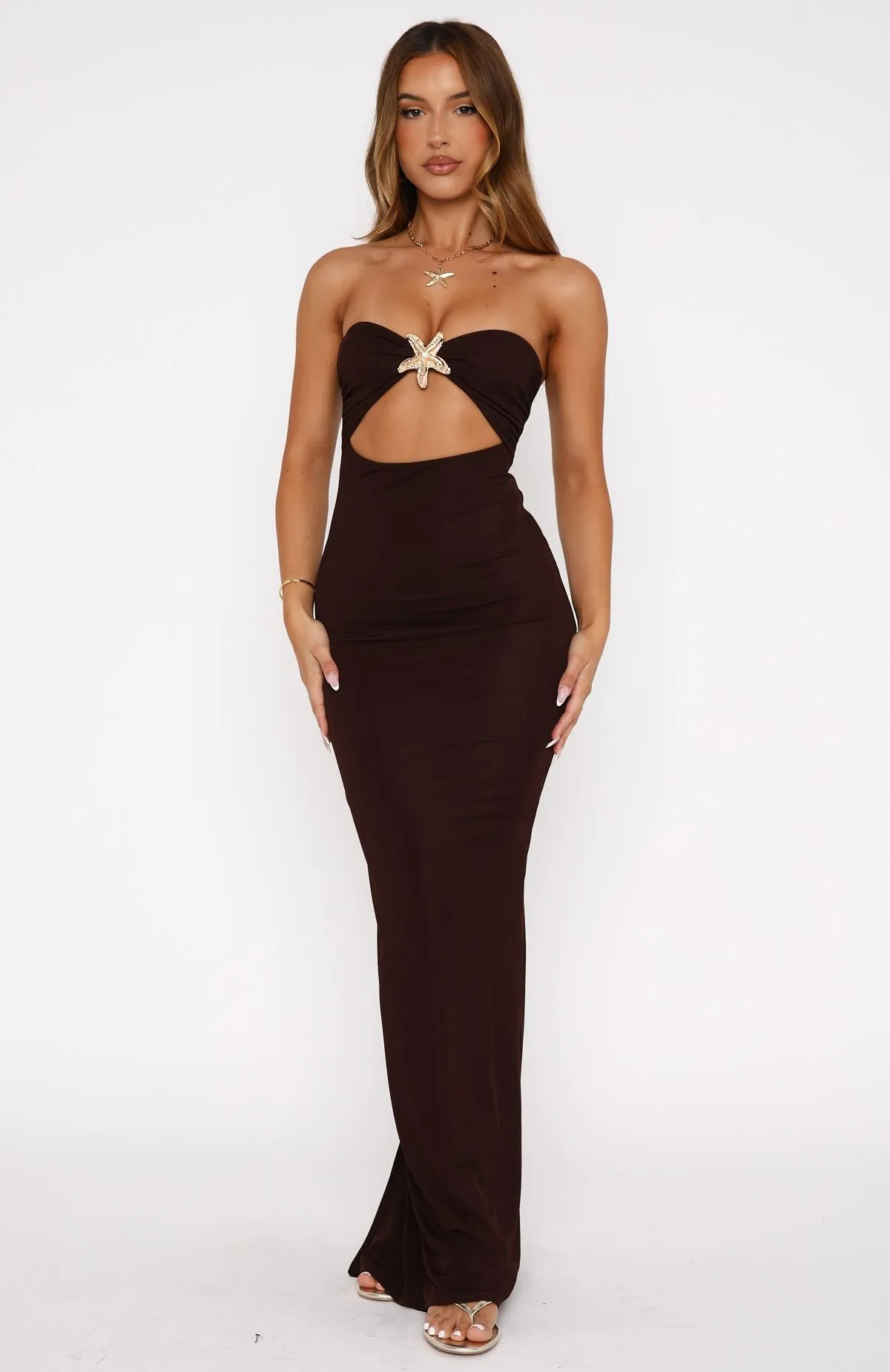 MultiPocket Pray For Forgiveness Strapless Maxi Dress Chocolate