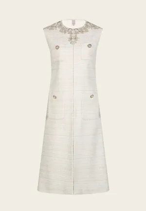 SmoothEdging Soft Motion Light Cream Tweed Sleeveless Dress