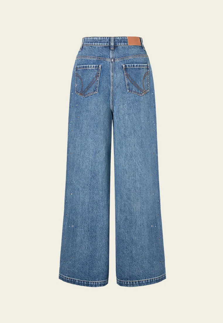 Smart Casual Cultural Fit Sequin-detail Wide-leg Washed Jeans