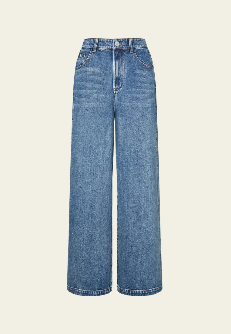 Sequin-detail Wide-leg Washed Jeans Easy Wash Urban Chic