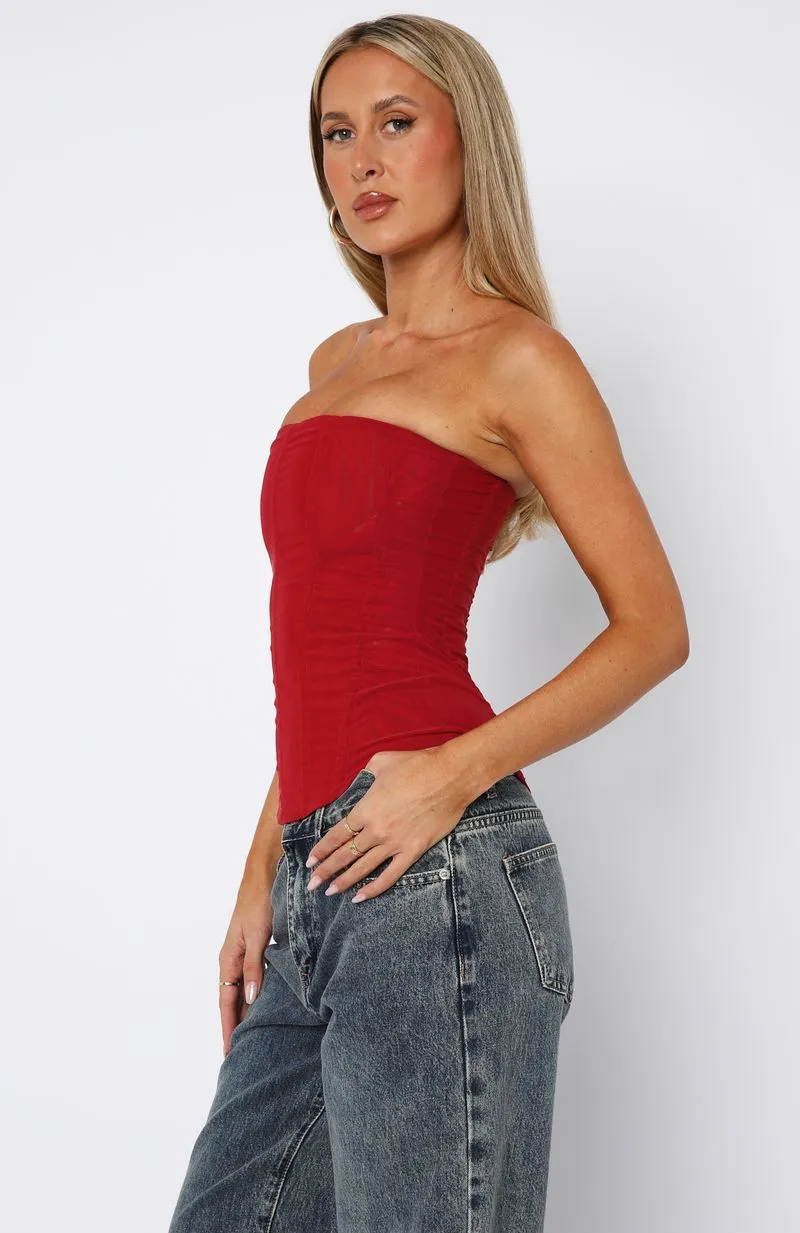 Tell Me A Secret Strapless Bustier Red FlatlockSeamTechnique Active Tee