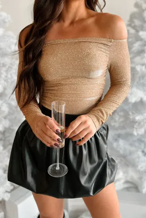 Fancy Comfy Music Wedding Radiant Stunner Off The Shoulder Sparkling Bodysuit (Gold)