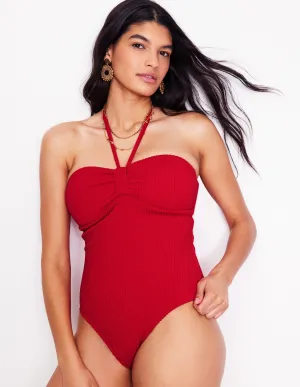 World Tone Crinkle Texture Swimsuit-Tulip Red