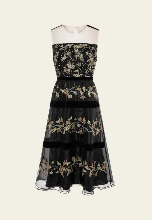 Oriental Paneled Sequin/Embroidery-detail Mesh Dress Cozy Wrap