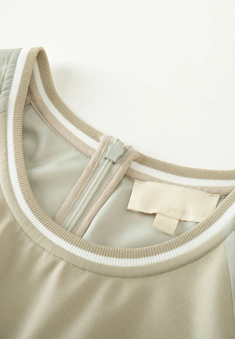 Travel Light MeshVentilation Patchwork-green Puff-sleeve Dress