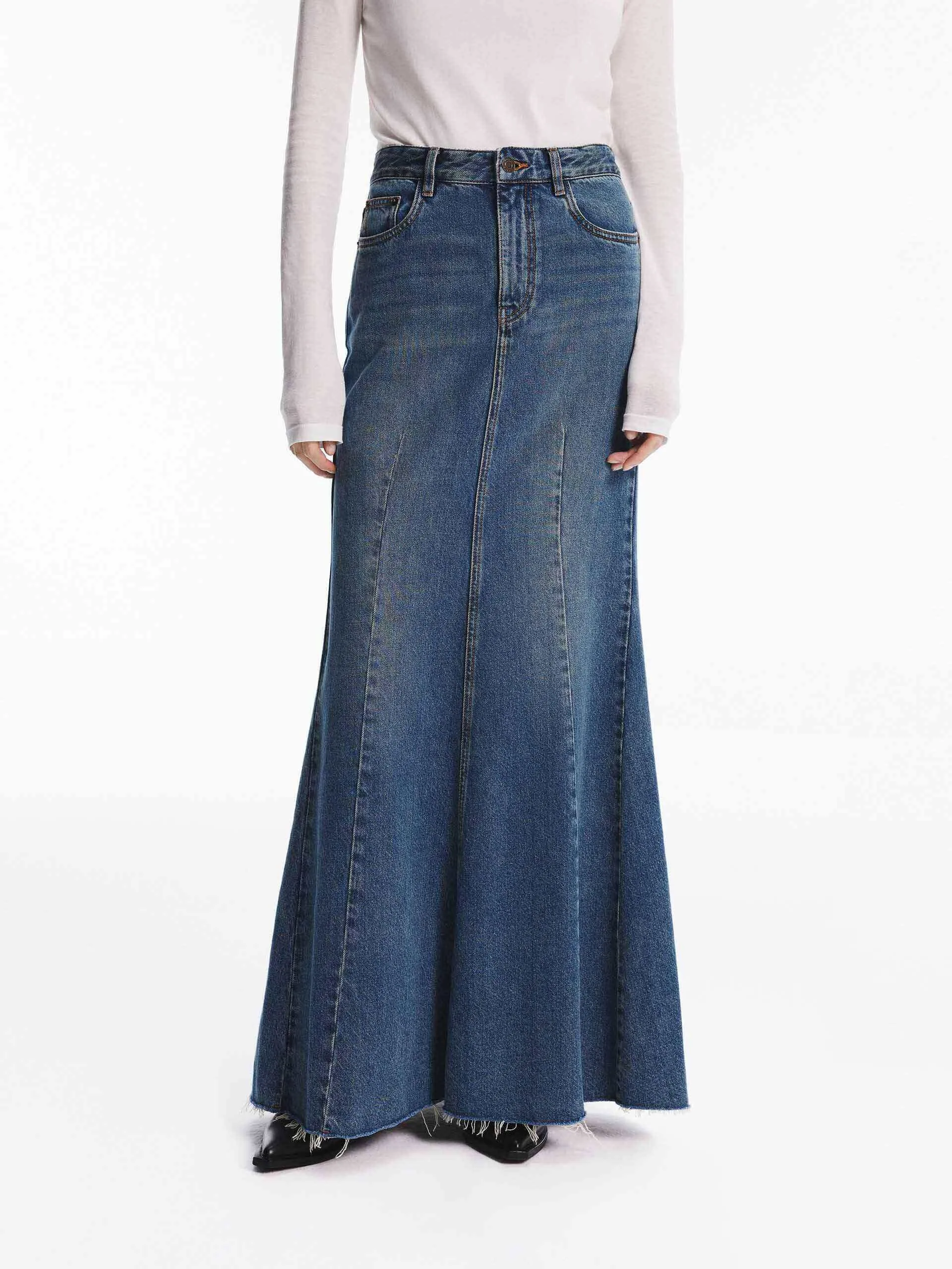 Outfit Vibes Outfit Moodboard Denim Mermaid Maxi Skirt