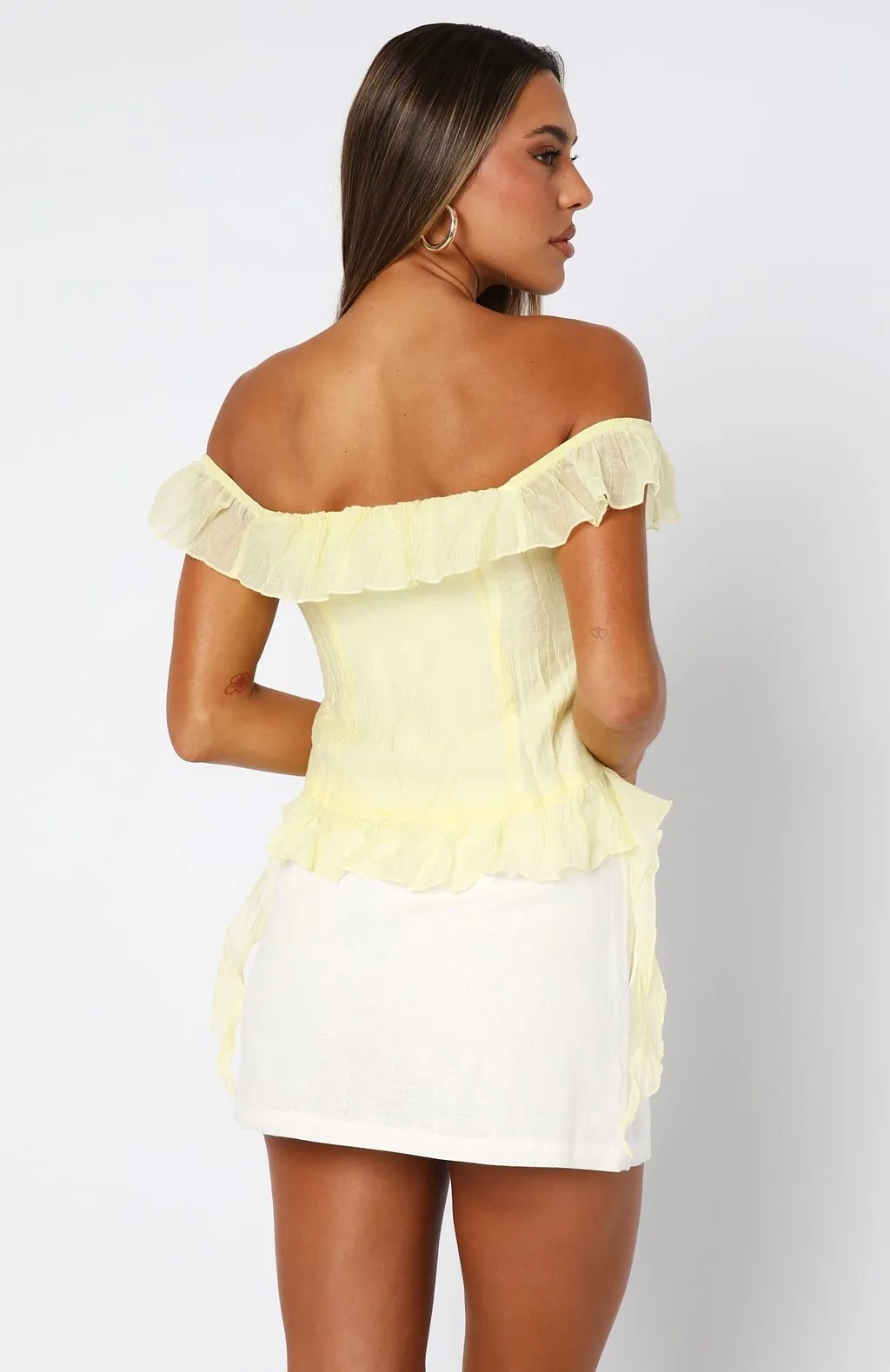 Love The View Off Shoulder Top Lemon Tailored Seams