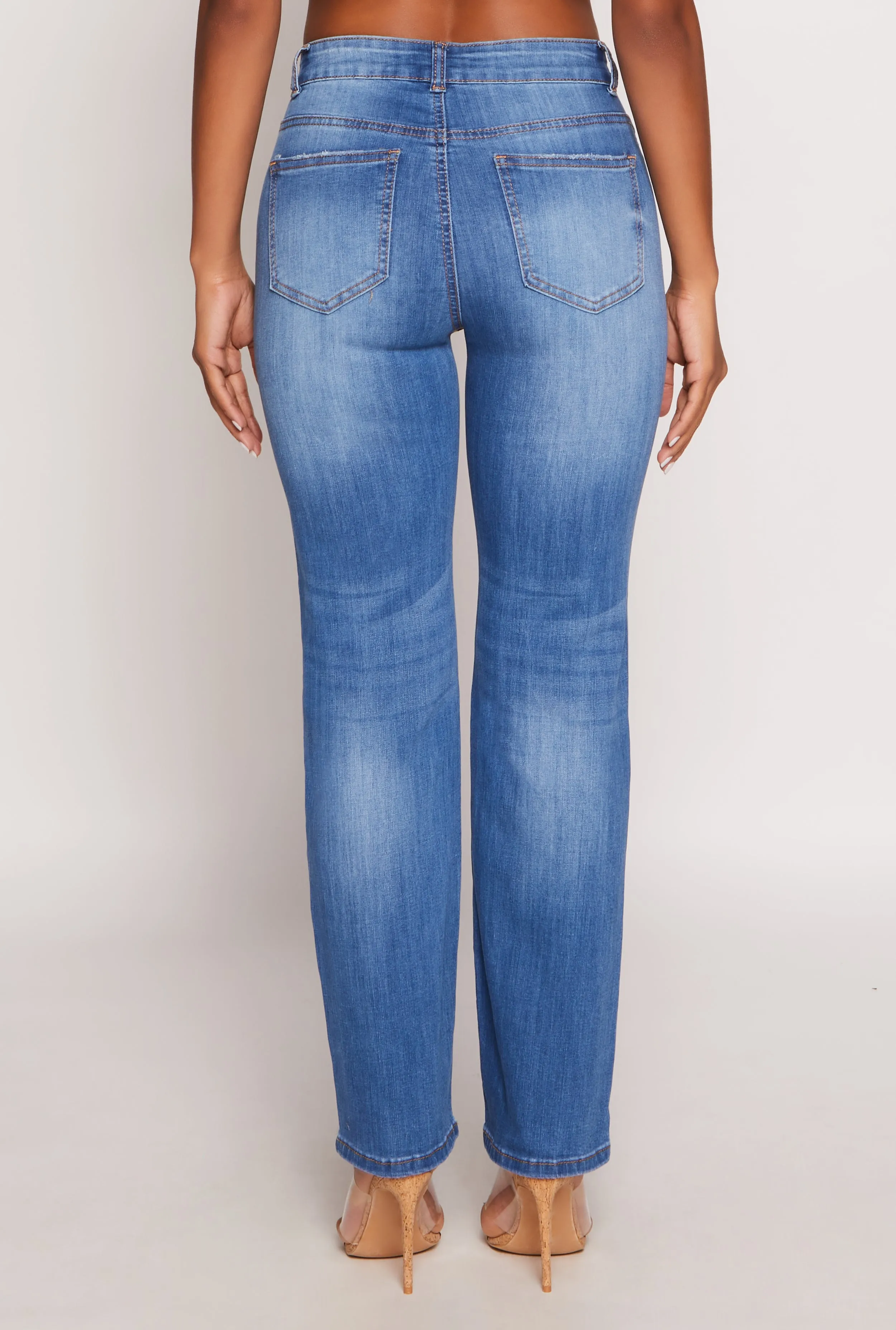 Street Casual Fashion Focus WAX Frayed Detail Straight Leg Jeans