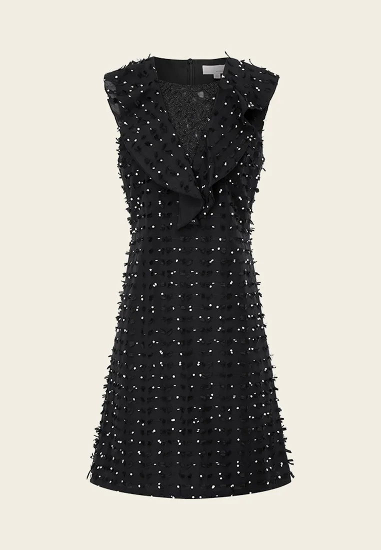 Sharp Line Formal Tone Patchwork Jacquard Sleeveless Mini Dress