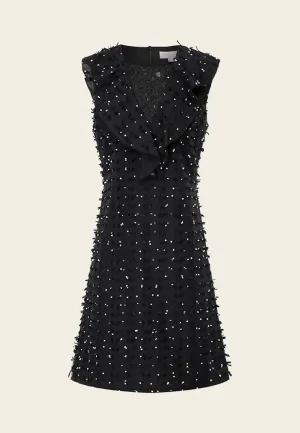 Sharp Line Formal Tone Patchwork Jacquard Sleeveless Mini Dress
