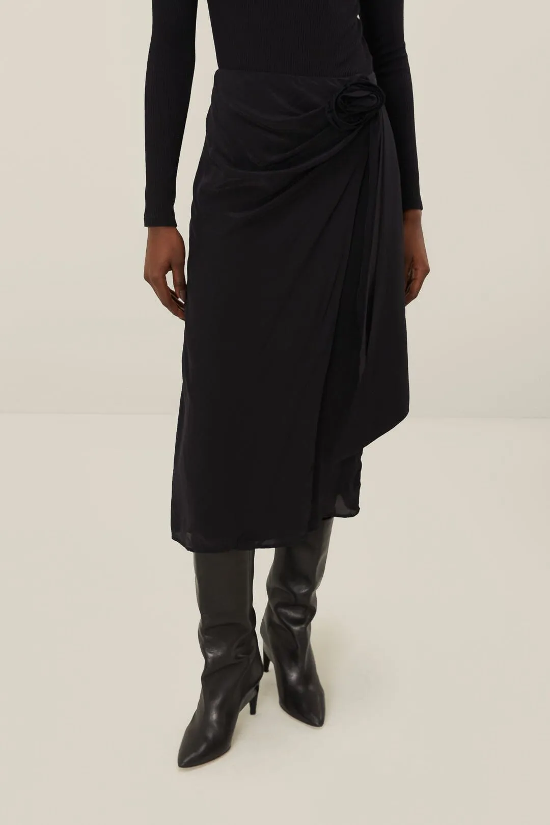 Evening Outing Black Midi Skirt