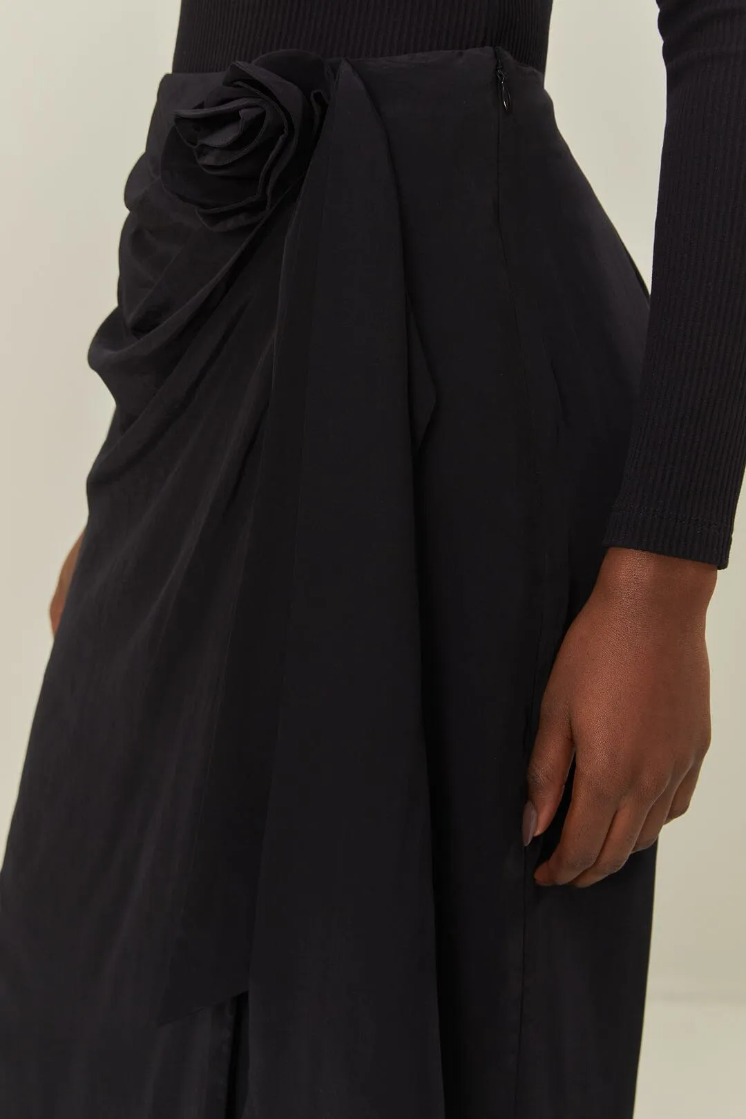 Black Midi Skirt Crisp Fit Layered Hem