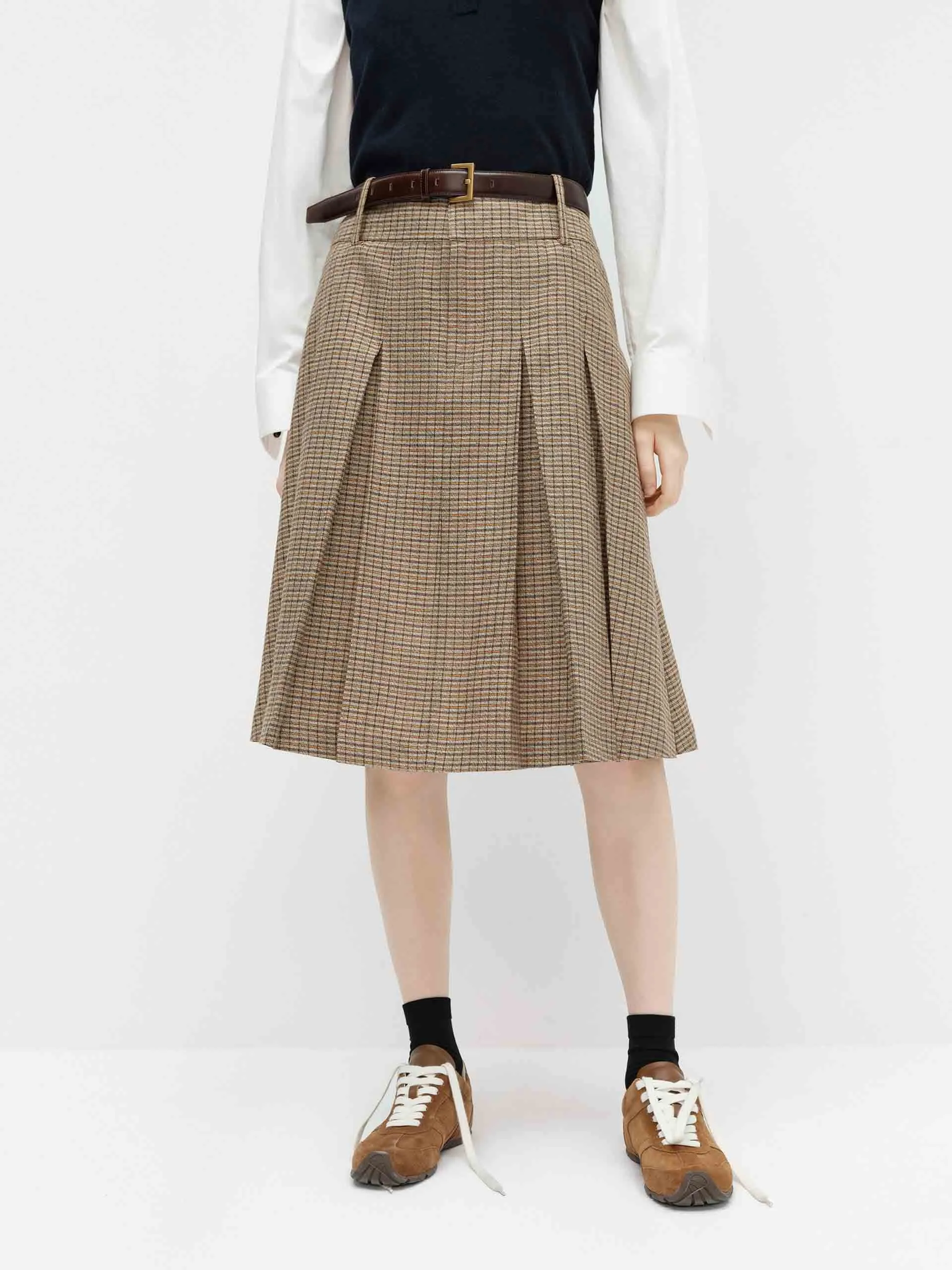Lightweight Material Breathable Lining Linen Blend Pleated Skirt