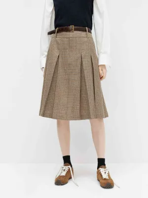 Lightweight Material Breathable Lining Linen Blend Pleated Skirt
