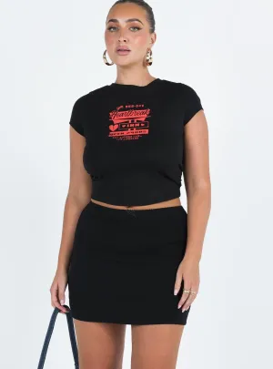 Kael Mid Rise Mini Skirt Black Invisible Seams lace accents