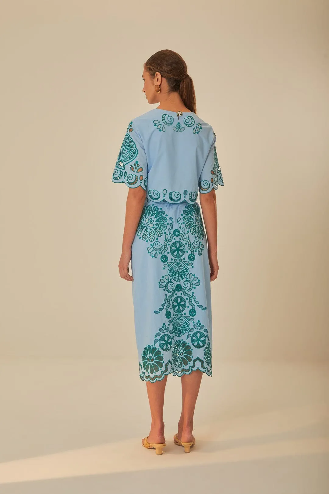 Light Blue And Green Graphic Richelieu Midi Skirt Invisible Seams Casual Feel