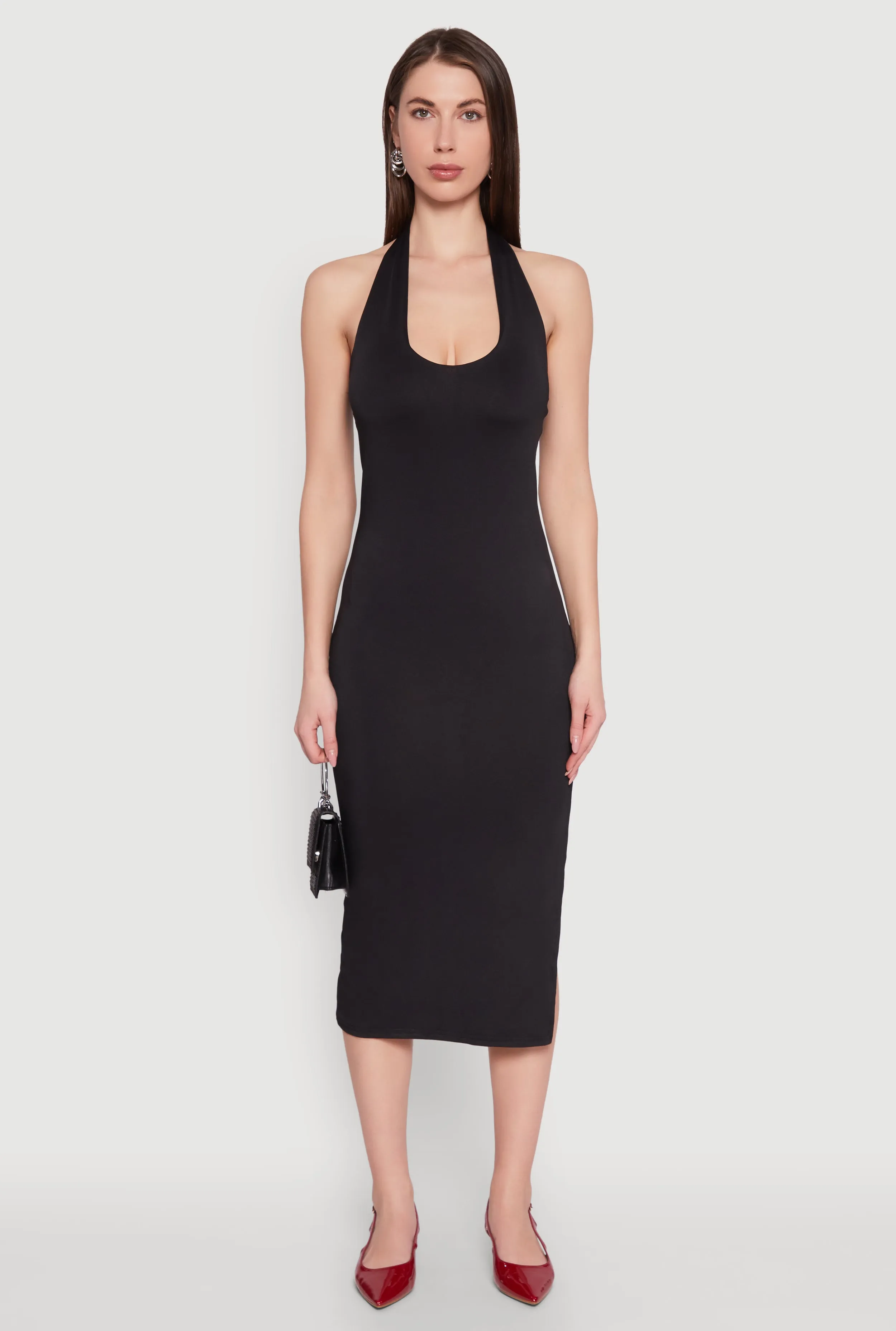 Side Slit Halter Neck Midi Dress Fashionable appearance