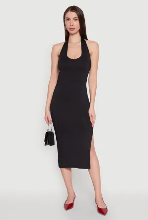Everyday Chic Bridal Mood Side Slit Halter Neck Midi Dress