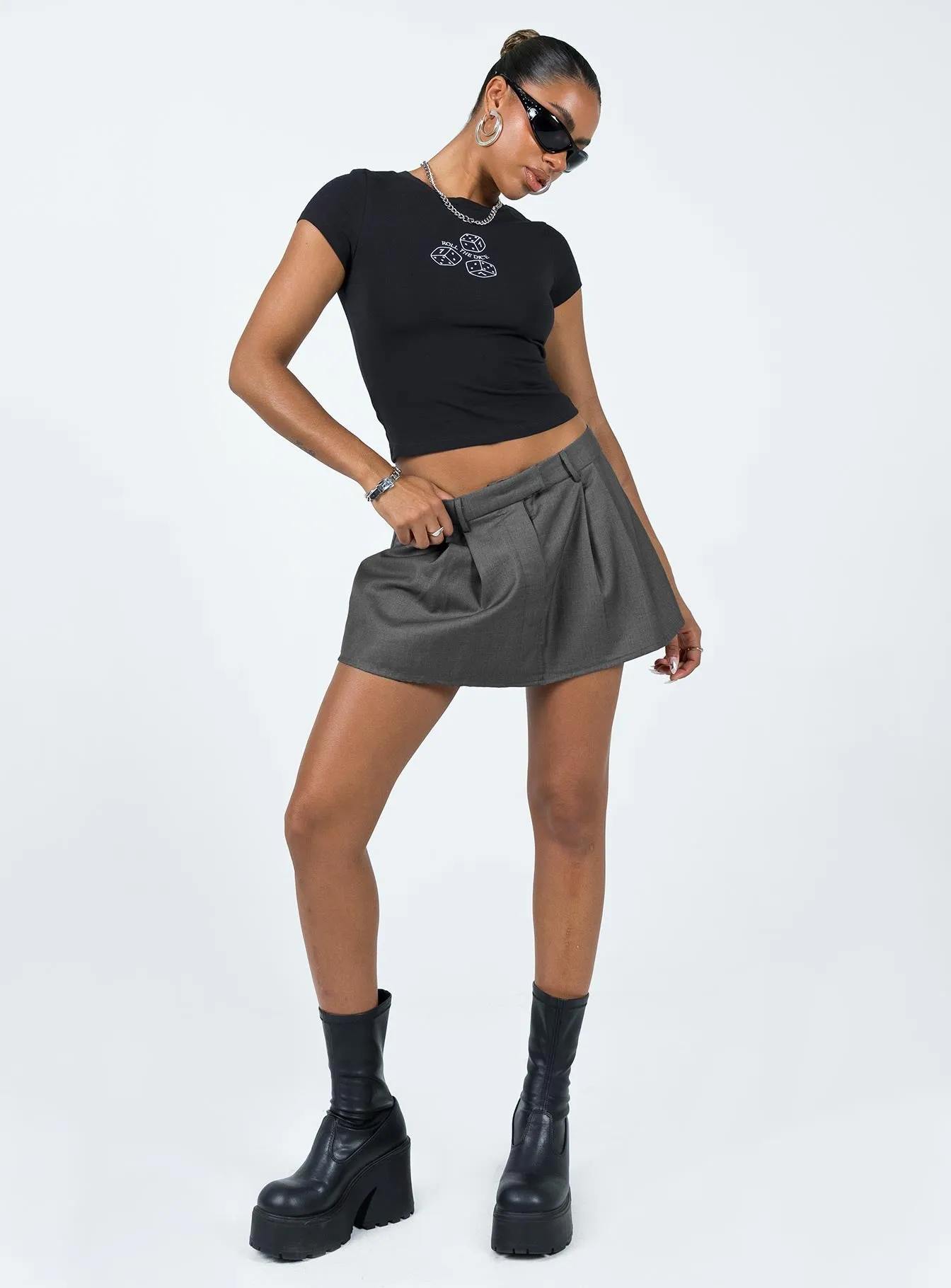 Reinforced Hemline Minimalist fashion Collier Mini Skirt Slate