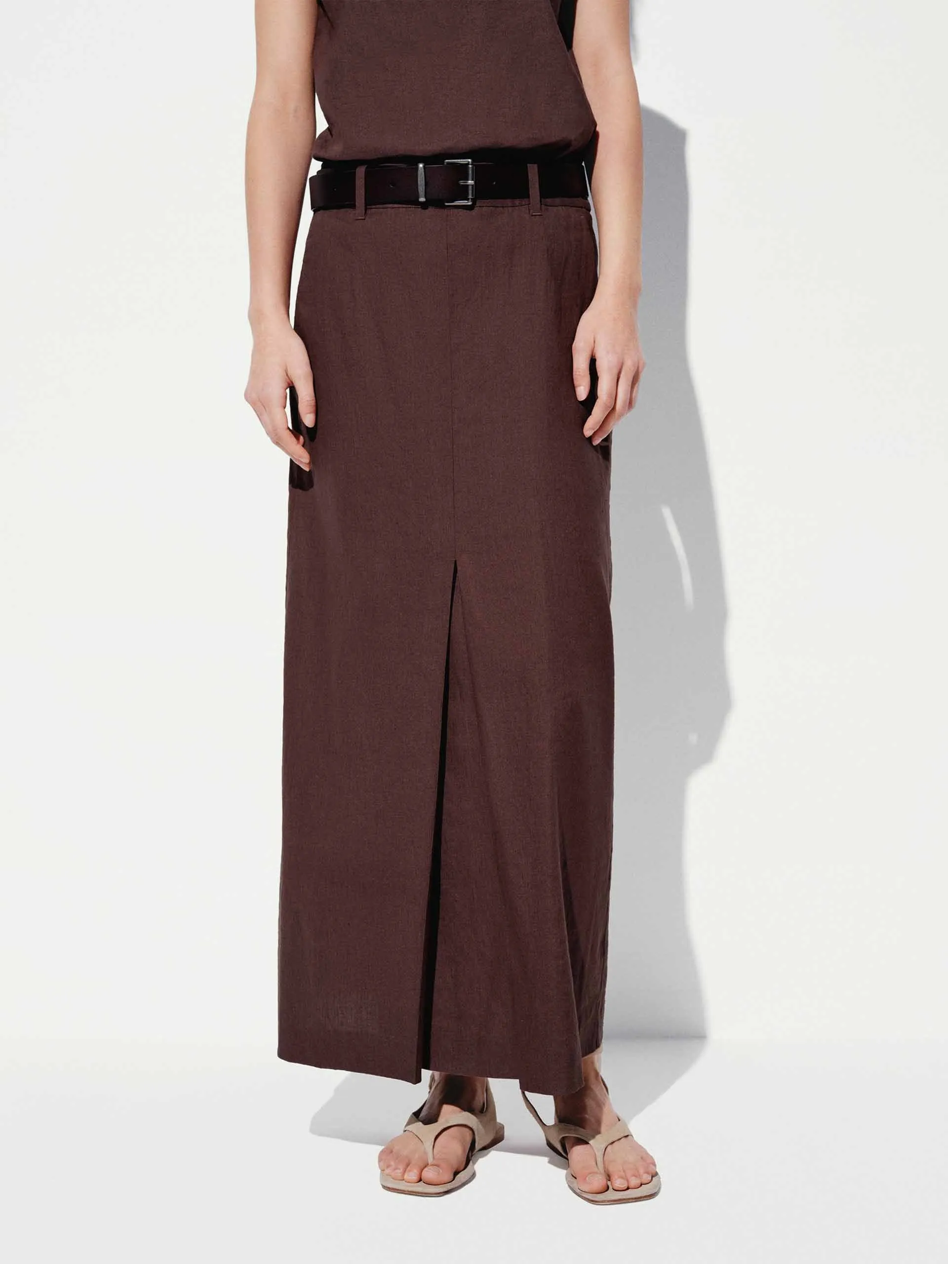 Elasticized Cuff Straight Slit Midi Skirt