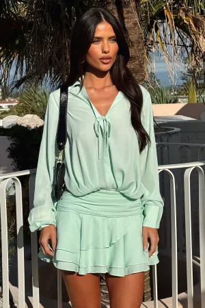 Trendy Vibes Naples Long Sleeve Mini Dress - Aqua