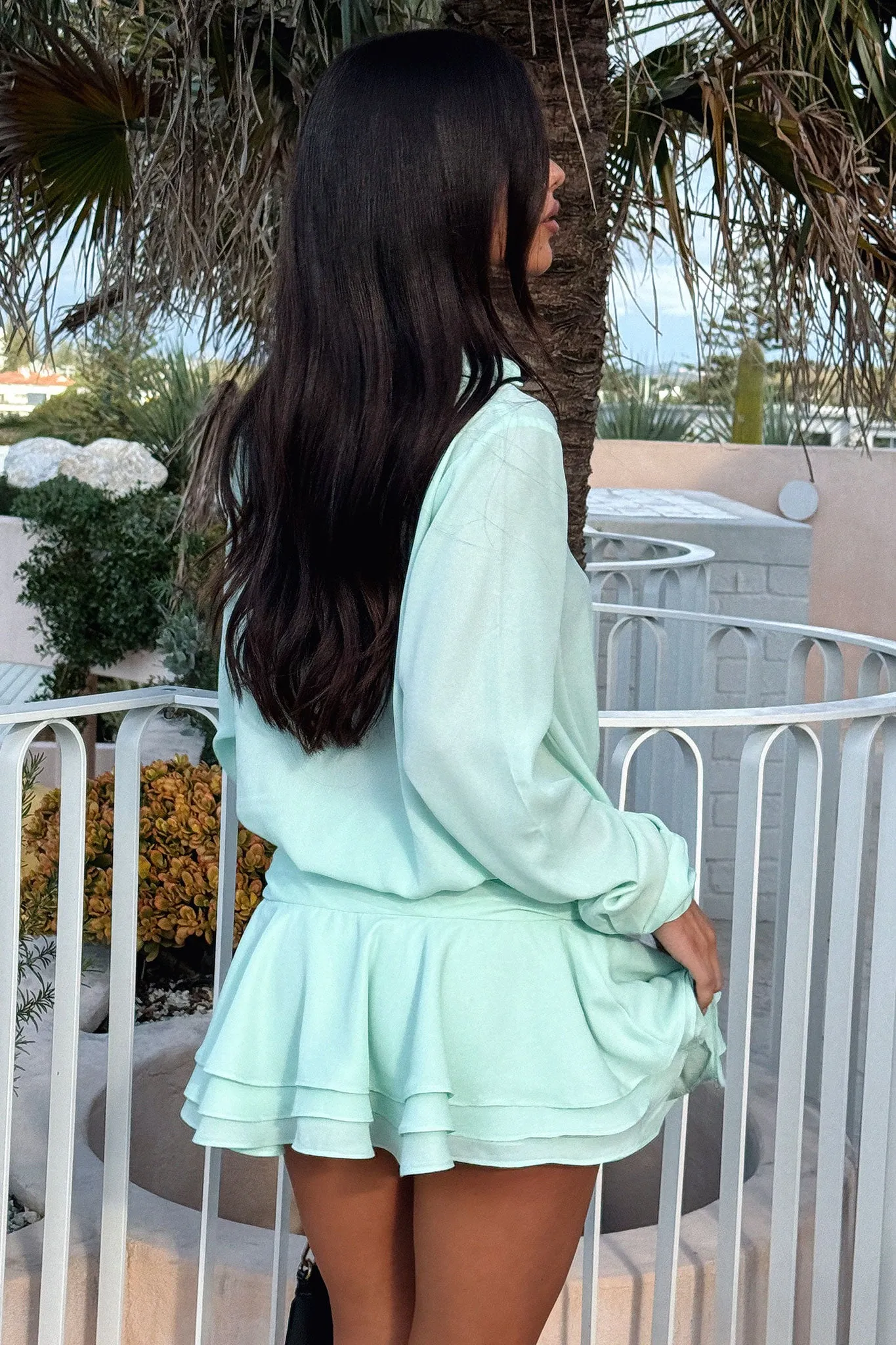 Festival Core Naples Long Sleeve Mini Dress - Aqua